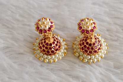 Gold tone South Indian style pink pearl jhumkka dj-51886