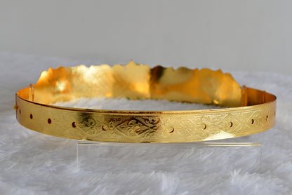 Gold tone pink-green-white kundan jadau flower waist band dj-52184