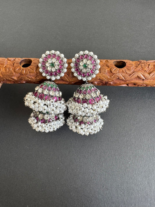 Black finish precious kemp-green pearl big step jhumkka dj-52298