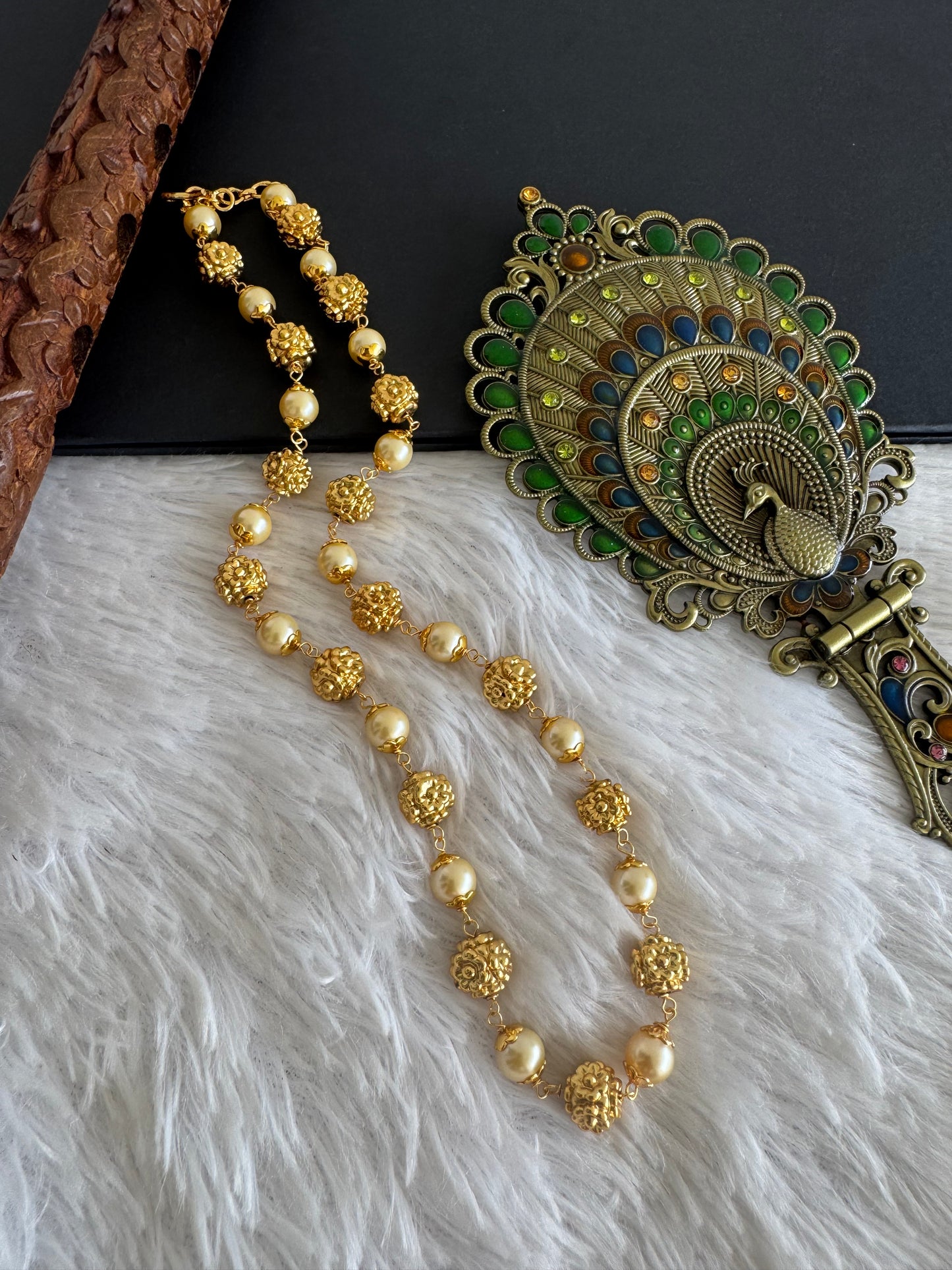 Matte finish pearl nakshi beaded necklace dj-52085