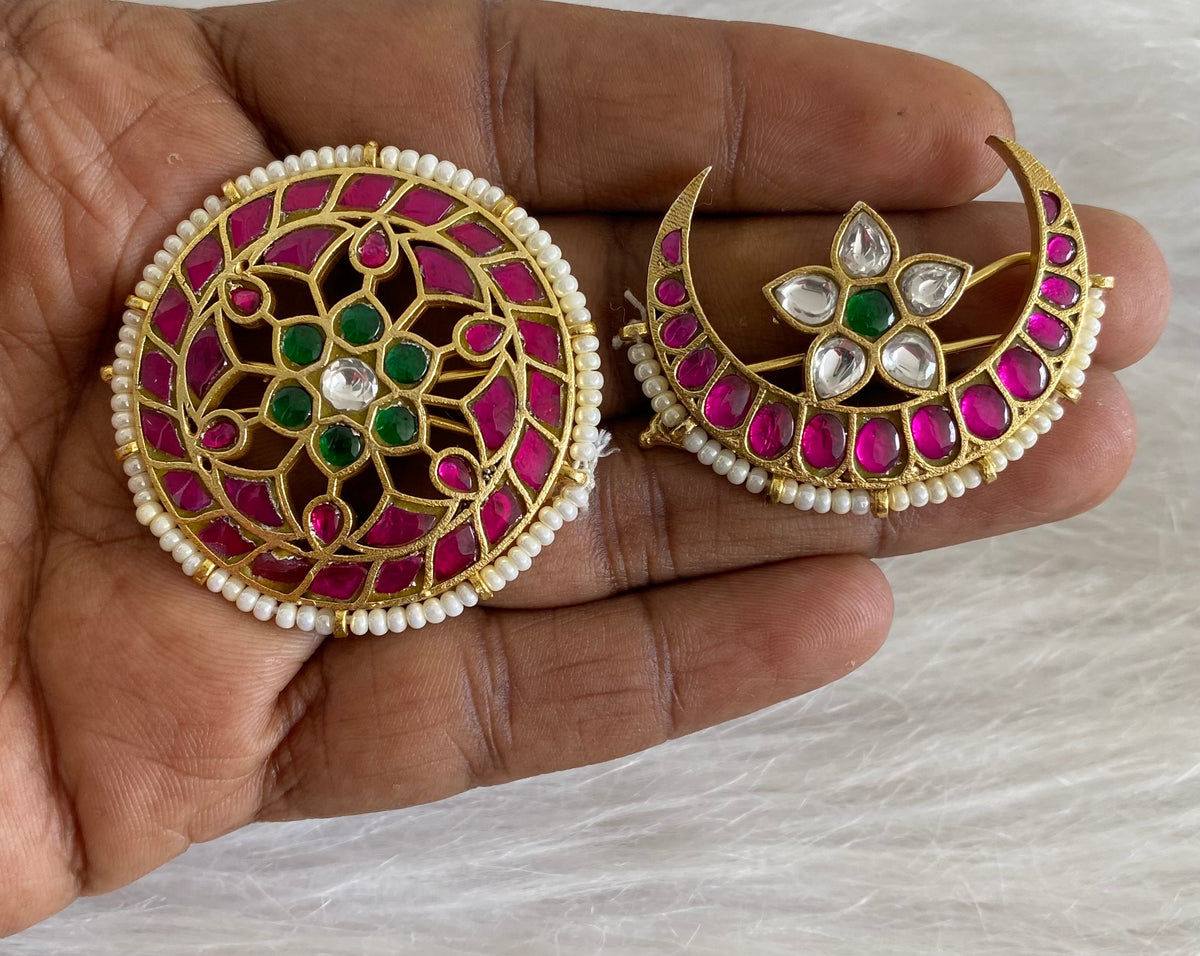 Gold tone kundan flower opanable sun moon hair jewel dj-55067