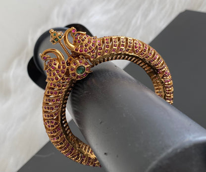 Antique gold tone kemp-green openable peacock kada/bangle dj-54230