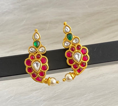 Gold tone pink-green-white kundan jadau mango stud/earrings dj-50645