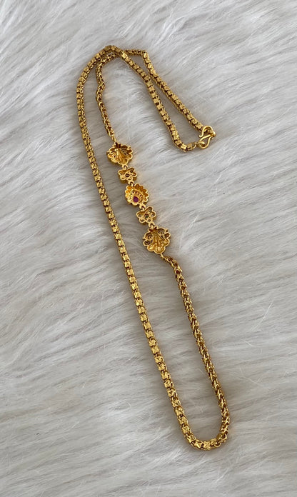Antique gold tone pink-green-white stone mugappu chain dj-54798