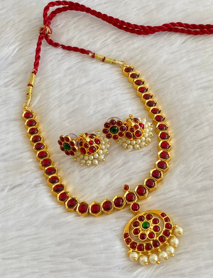 Gold tone kemp-green pearl flower necklace set dj-53514