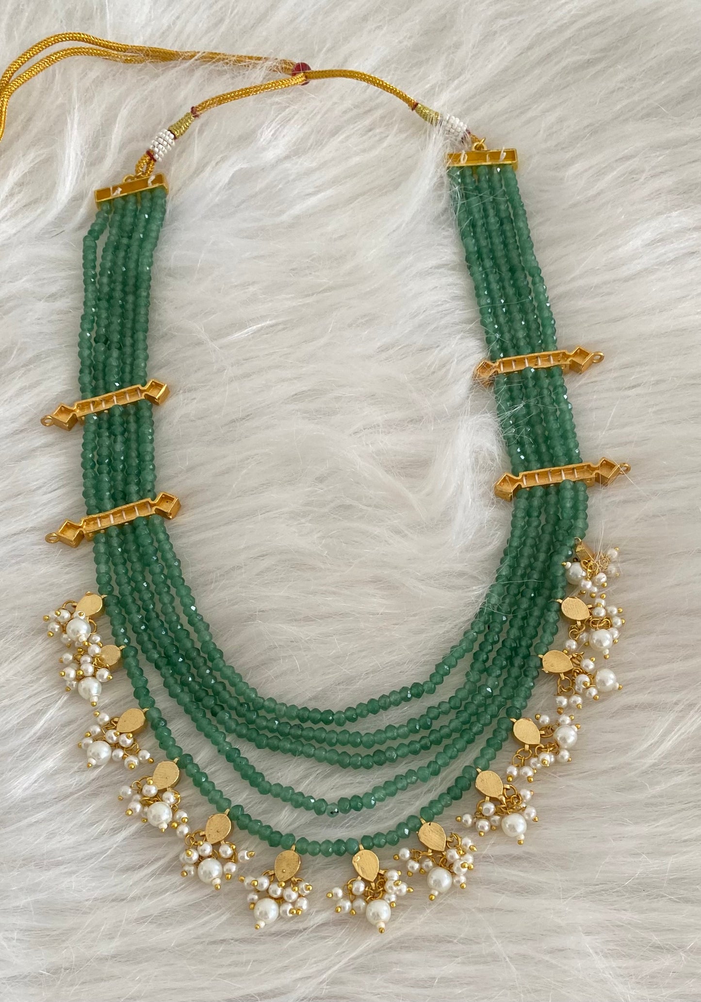 Gold tone kemp-white stone sea green beaaded short haar dj-54514