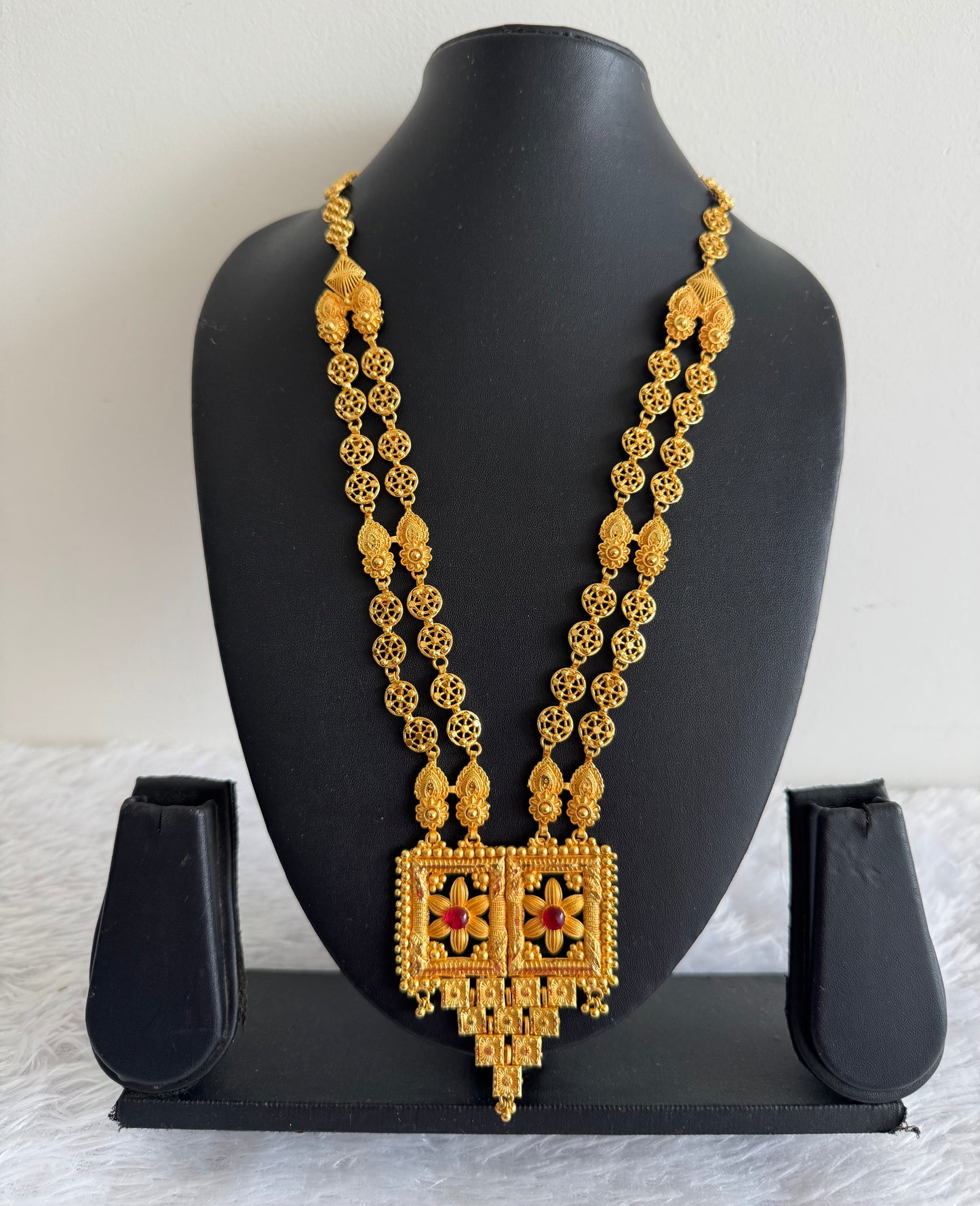 Matte gold tone kemp stone Kerala style double layer haar dj-52149