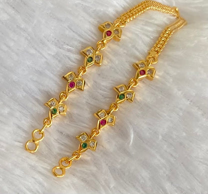 Gold tone AD pink-white-green stone ear side chain dj-54046