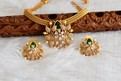 Matte finish cz green pearl pendant necklace set dj-51830