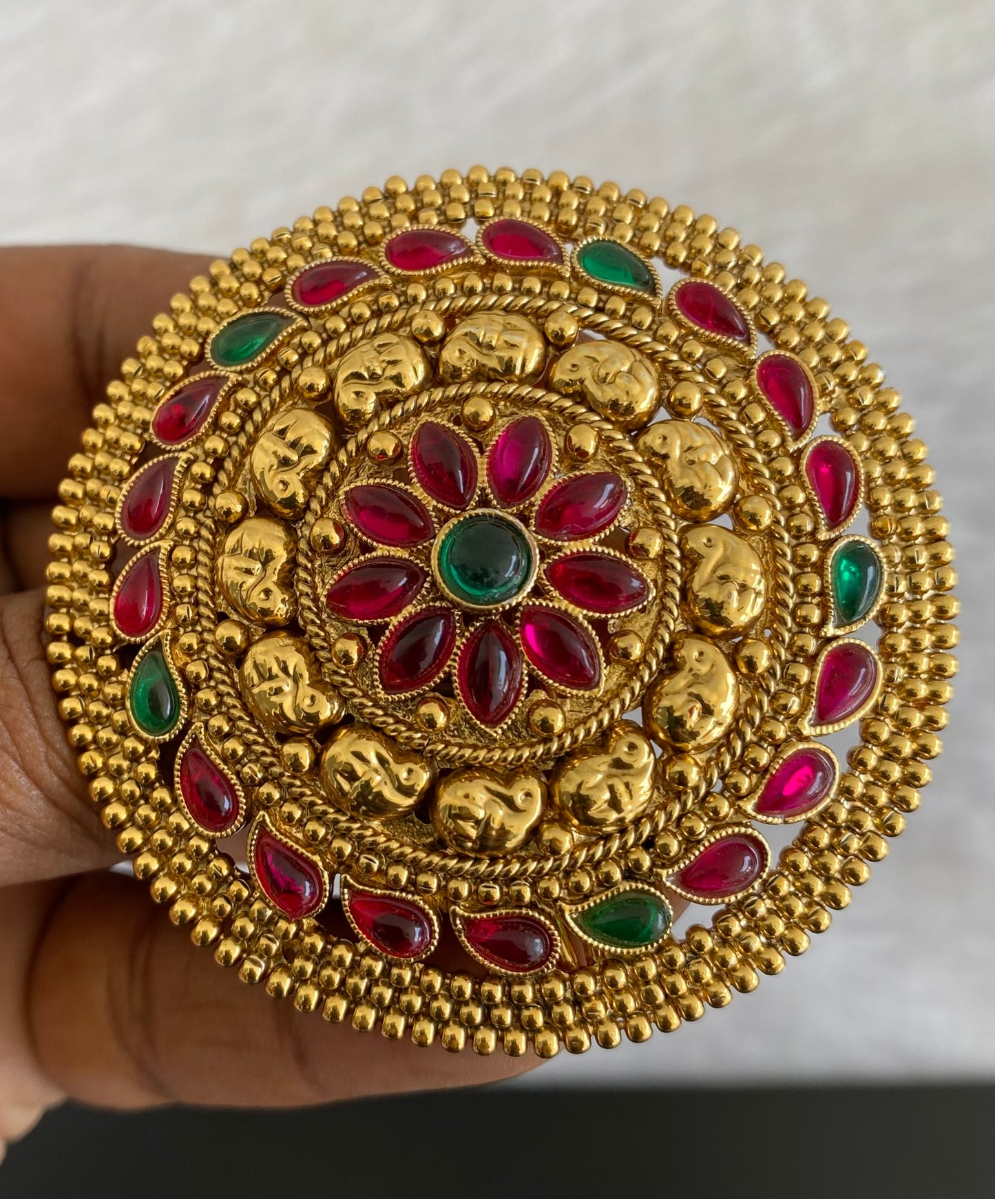 Antique gold tone kemp-green round hair jewel(rakodi)dj-53617