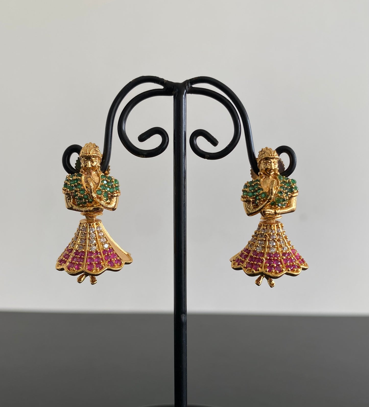 Gold Tone Cz Ruby-Green Dancing doll Jhumkka DJ29938
