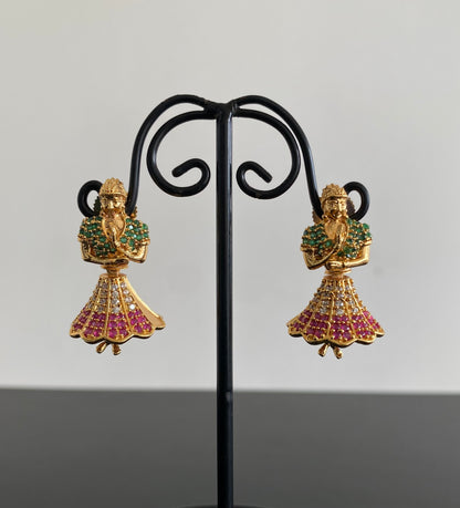 Gold Tone Cz Ruby-Green Dancing doll Jhumkka DJ29938