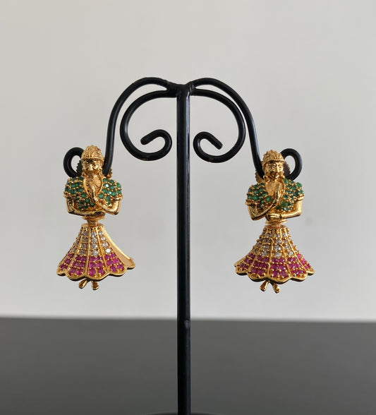 Gold Tone Cz Ruby-Green Dancing doll Jhumkka DJ29938