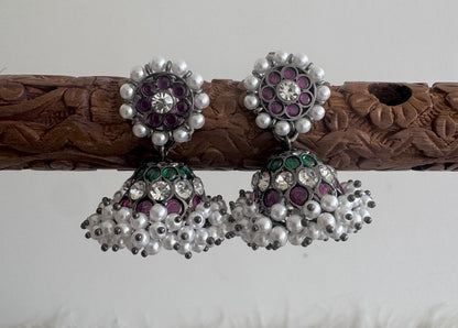 Black finish precious kemp AD green pearl jhumkka dj-51180