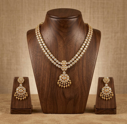 Matte finish white stone double layer attigai/necklace set dj-53181