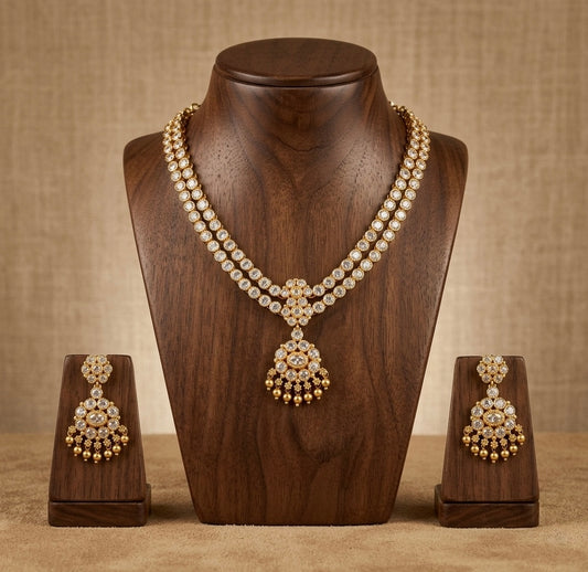 Matte finish white stone double layer attigai/necklace set dj-53181