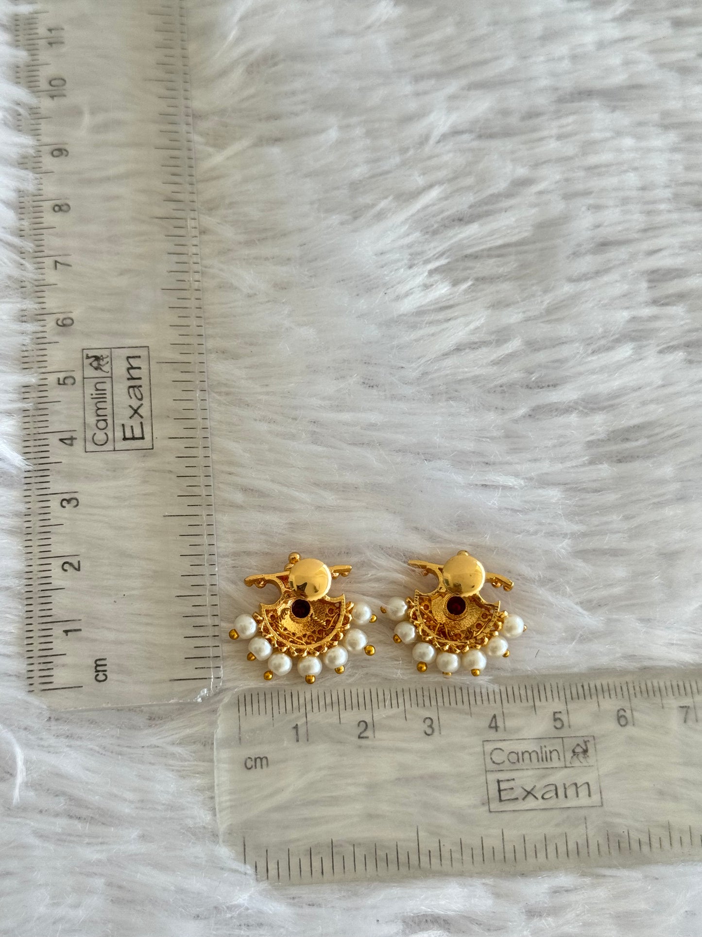 Gold tone pearl-pink beaded stud/earrings dj-51605