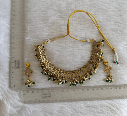 Matte finish kemp-green lotus pearl cluster choker necklace set dj-52127