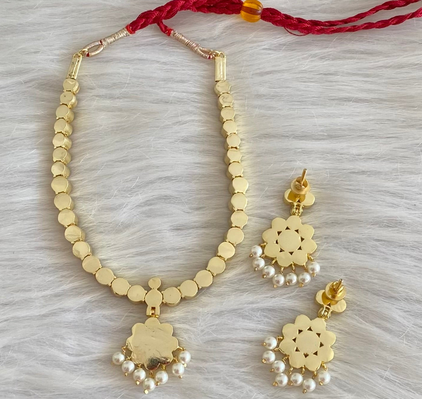 Gold tone precious kemp-green pearl necklace set dj-53936