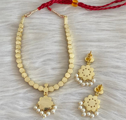 Gold tone precious kemp-green pearl necklace set dj-53936