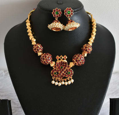 Gold tone kemp-green Rudhra ball necklace set dj-52353