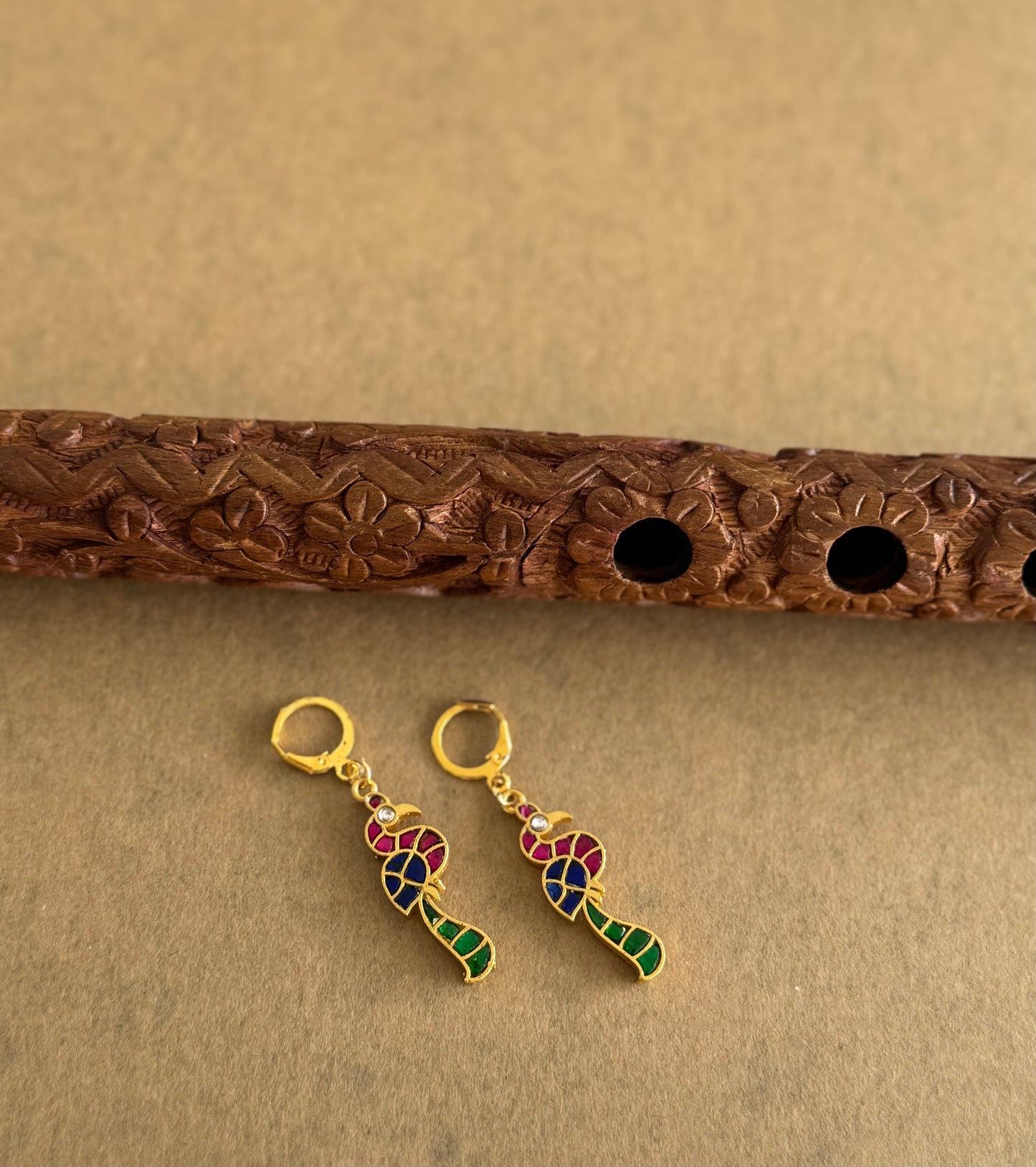 Gold tone multicolor kundan jadau peacock hook earrings dj-51528