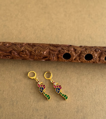 Gold tone multicolor kundan jadau peacock hook earrings dj-51528