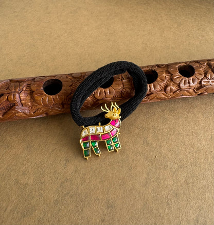 Matte finish pink-green-white kundan jadau deer hair band dj-51515