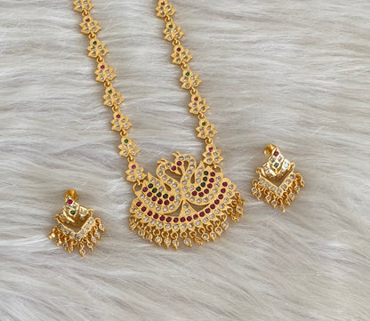 Gold tone south indian style AD white-pink-green swan short haar set Dj-54926