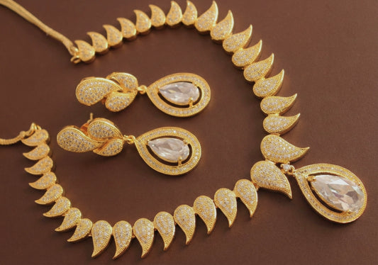 Gold tone cz-white mango necklace set -dj12678