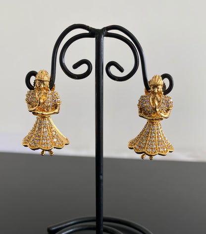 Gold tone white dancing doll jhumkka DJ29756