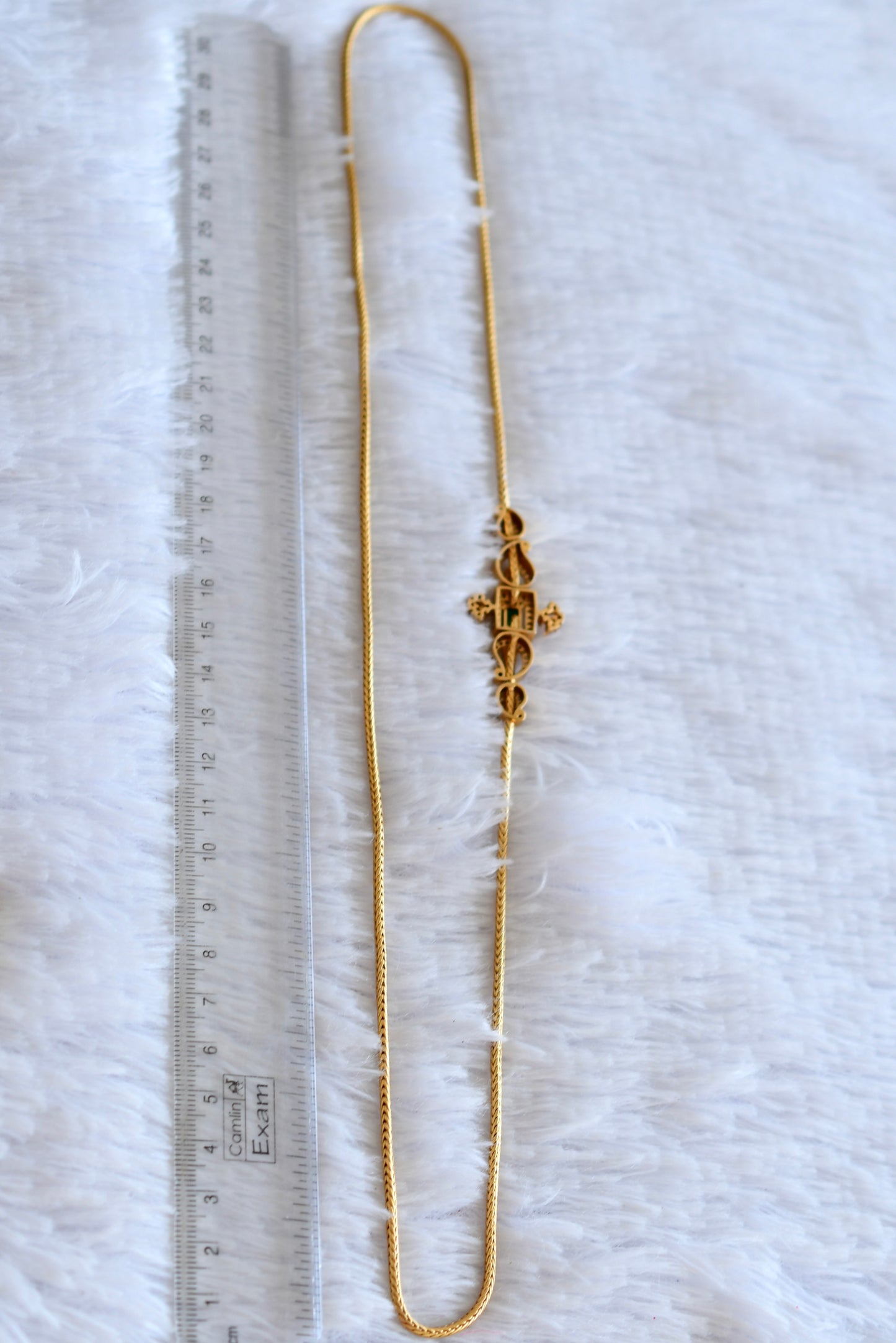 Matte finish cz kemp-green 24 inches mango mugappu chain dj-52415