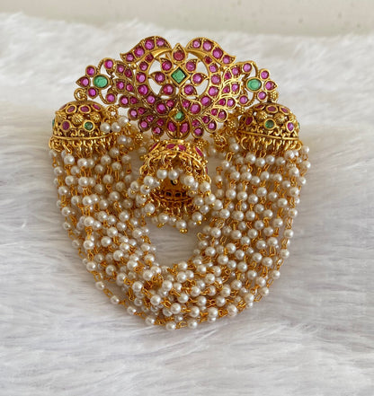 Antique gold tone kemp-green pearl hair jewel dj-53640