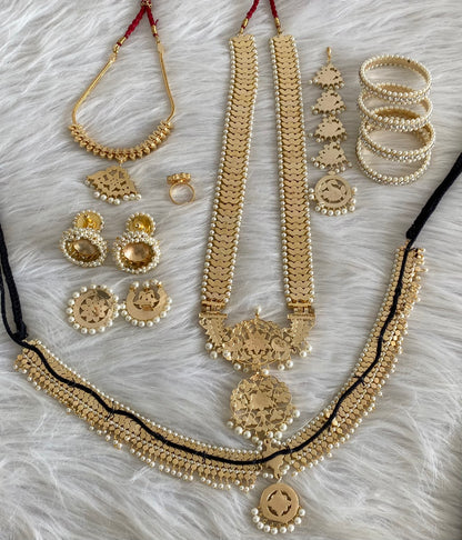Gold tone AD white stone pearl flower bridal set dj-53966