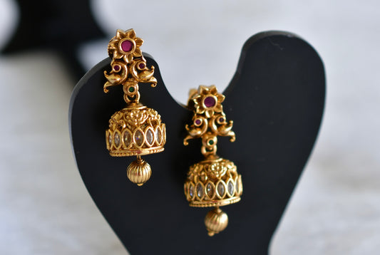 Antique gold tone kemp-green peacock jhumkka dj-51931
