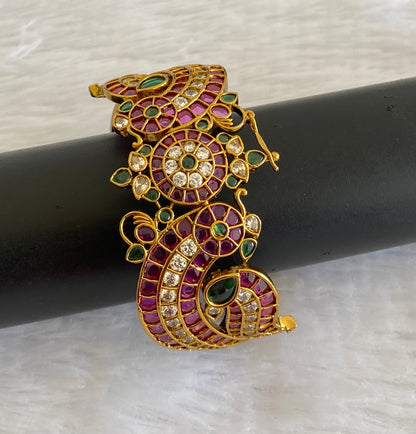 Matte finish kemp-green-white openable peacock kada/bangle dj-53463