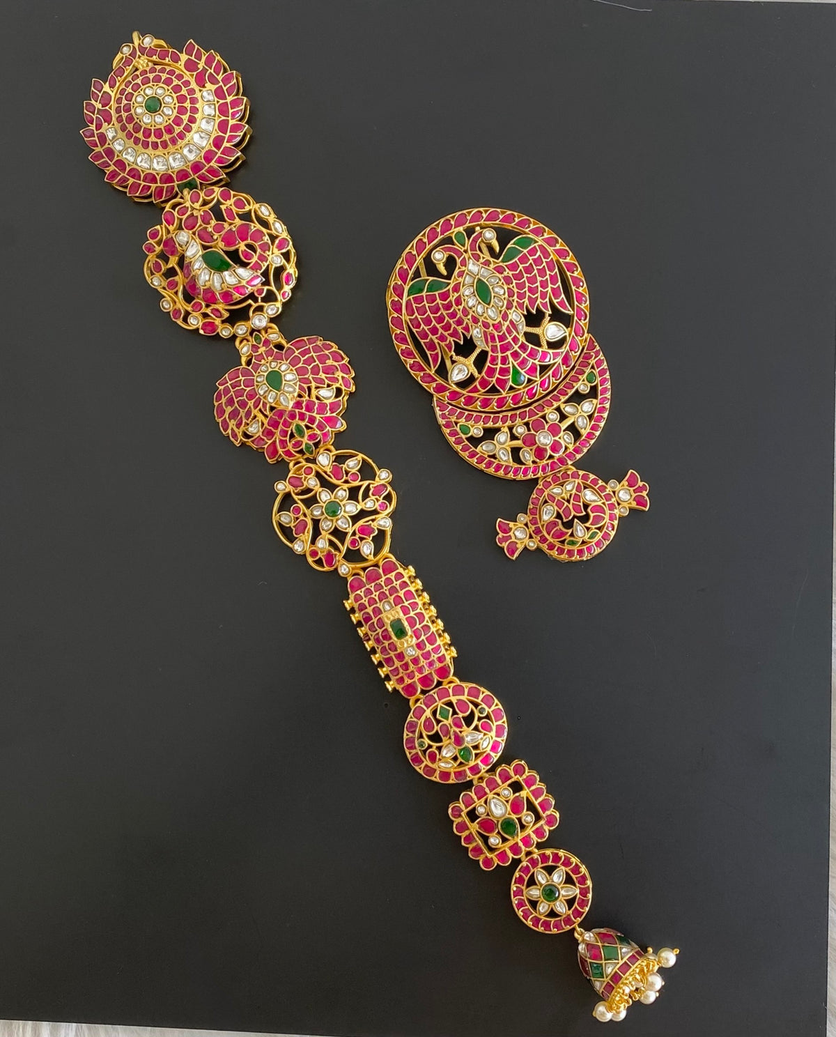 Gold tone 5 in 1 ganda berunda kundan jadau long jadai hair jewel dj-55056