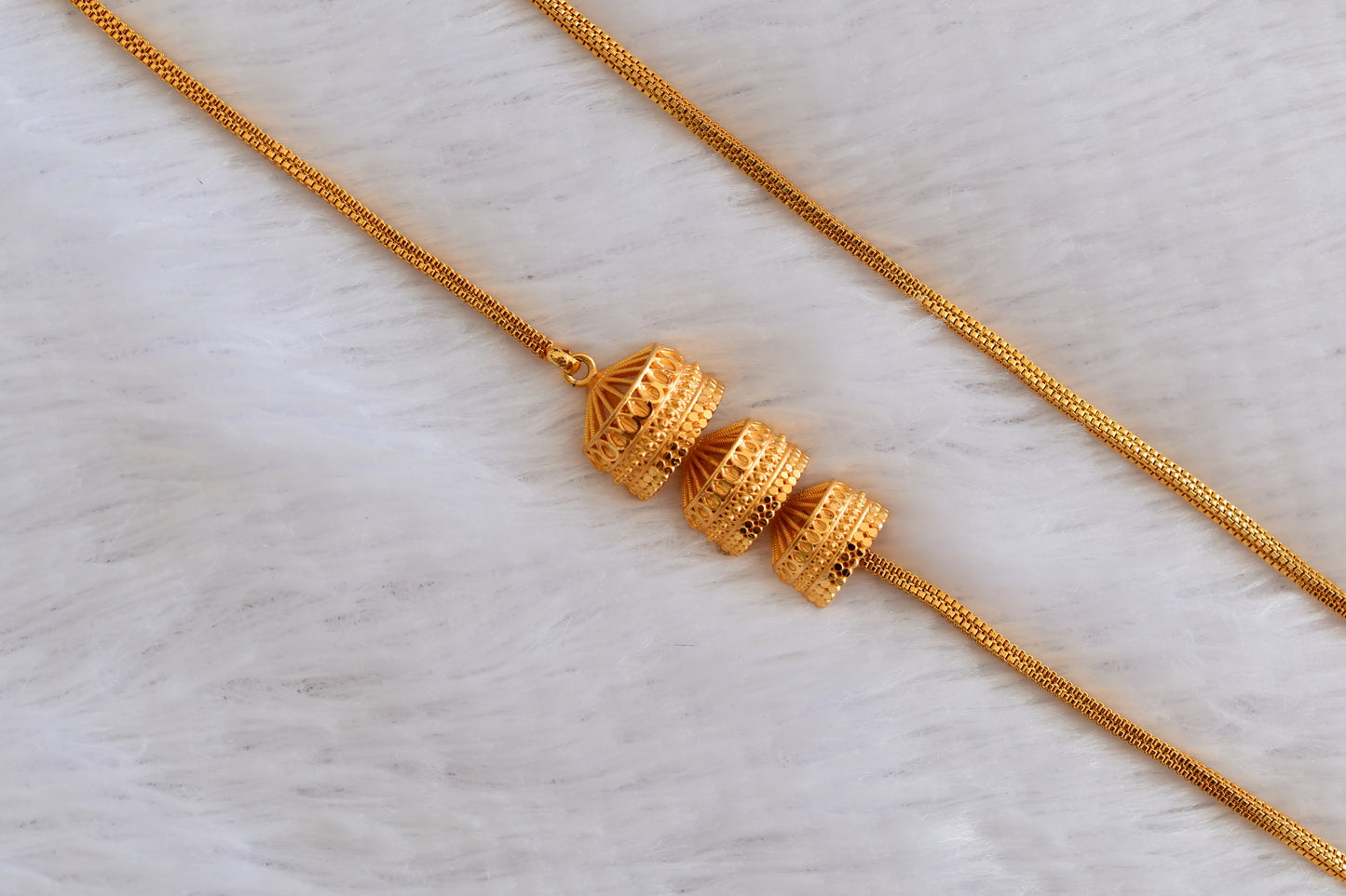 Gold tone 24 inches jhumkka style mugappu chain Dj-53314