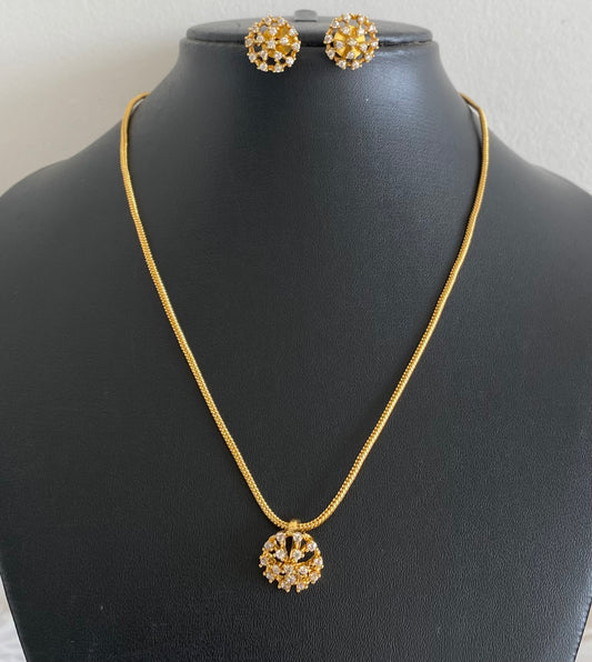 Gold tone 18 inches chain with white stone pendant set dj-54426