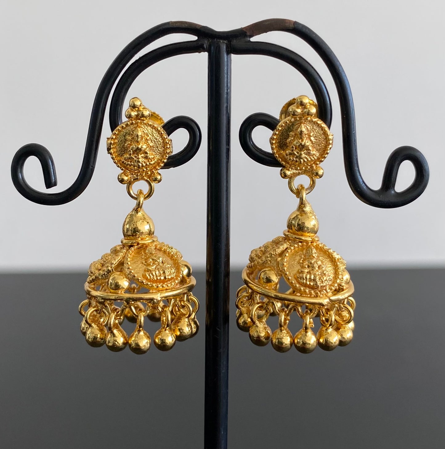 Gold tone lakshmi coin jhumkka dj-53155