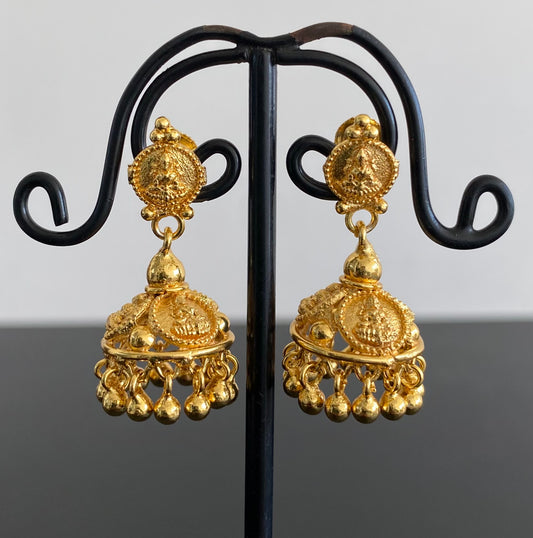 Gold tone lakshmi coin jhumkka dj-53155