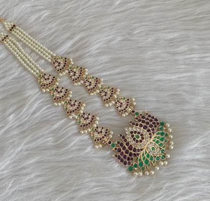 Gold tone precious kemp-green-white lotus peacock pearl haar dj-54724
