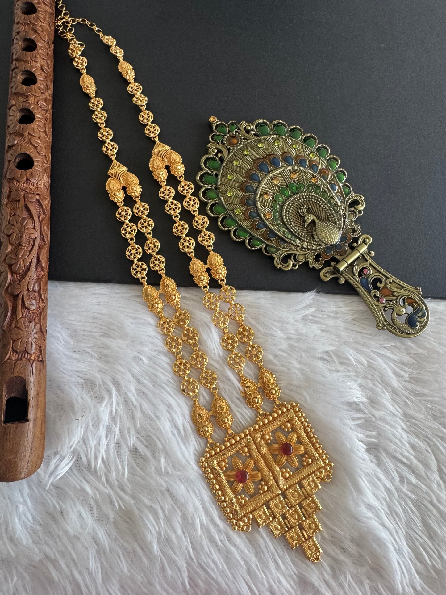 Matte gold tone kemp stone Kerala style double layer haar dj-52149