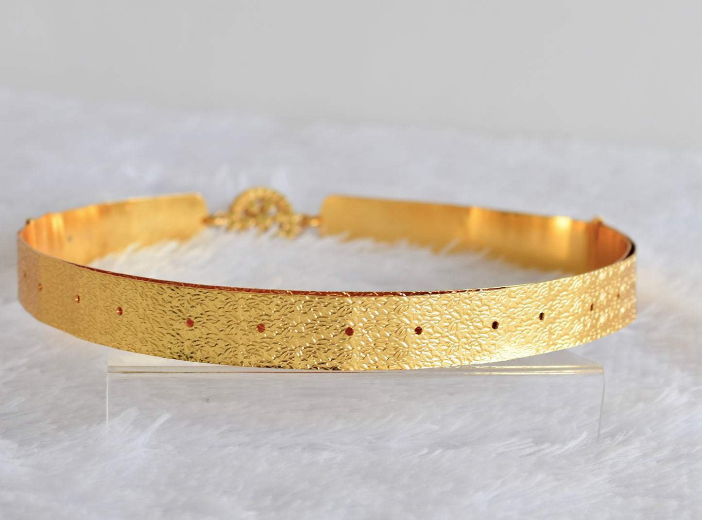 Gold tone pink-green-white kundan jadau round mango waist band dj-52177