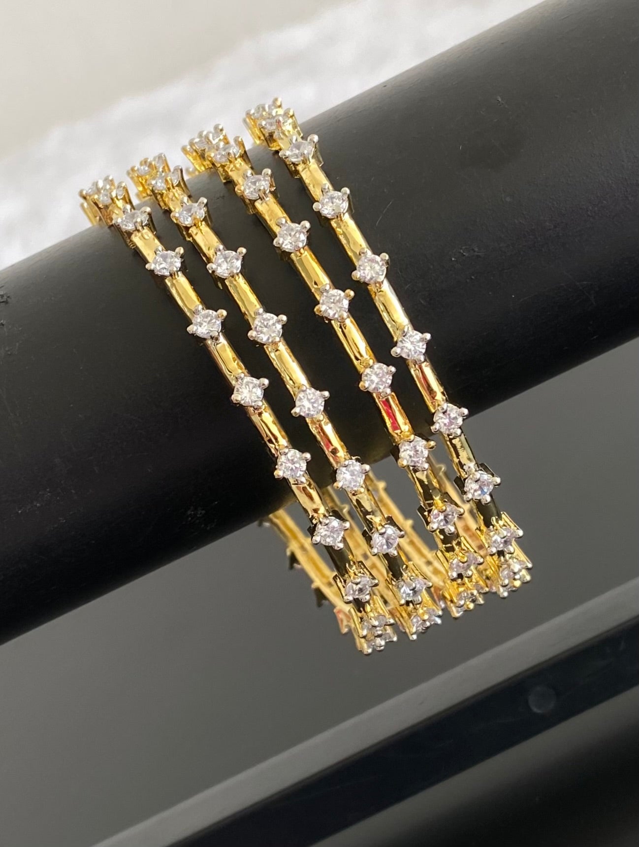 Two tone cz white stone set of 4 bangles(2.4) dj-53418
