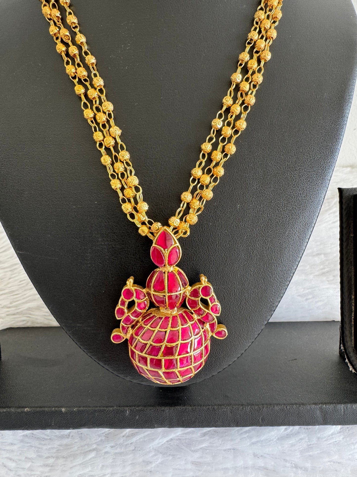 Mate gold tone pink kundan jadau Kalash necklace set Dj-52346