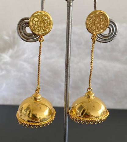 Gold tone kerala style coin long jhumkka dj-54372