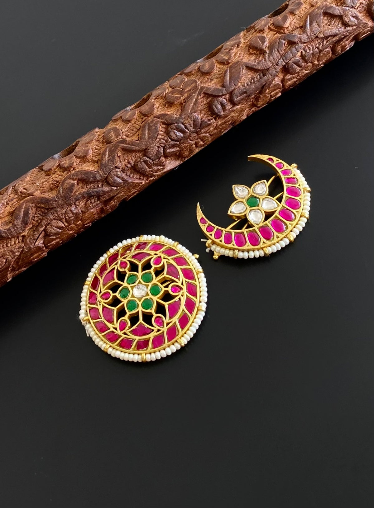 Gold tone kundan flower opanable sun moon hair jewel dj-55067