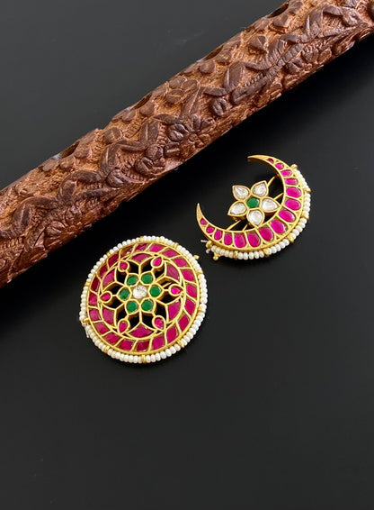 Gold tone kundan flower opanable sun moon hair jewel dj-55067