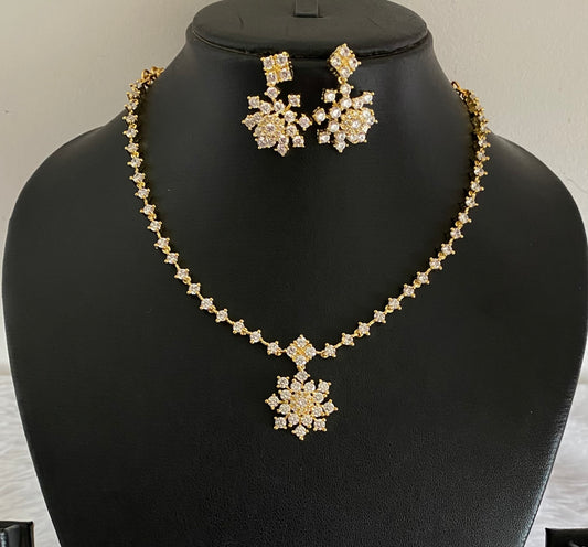 Gold tone cz white stone necklace set dj-54339